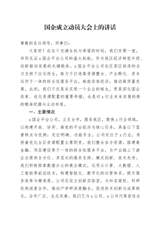 国企成立动员大会上的讲话