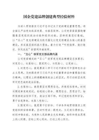 国企党建品牌创建典型经验（公司）