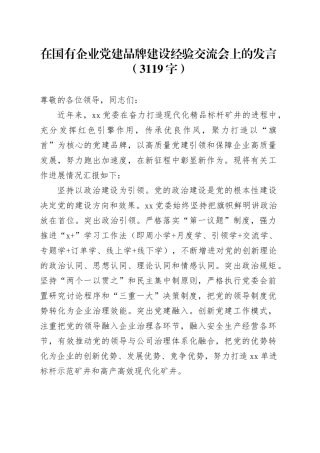 国企党建品牌建设经验交流会上的发言（3119字）