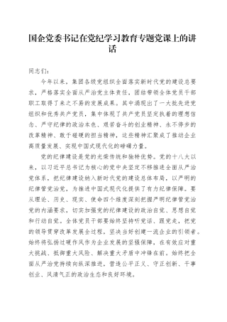 国企党委书记在党纪学习教育专题党课上的讲话（公司）