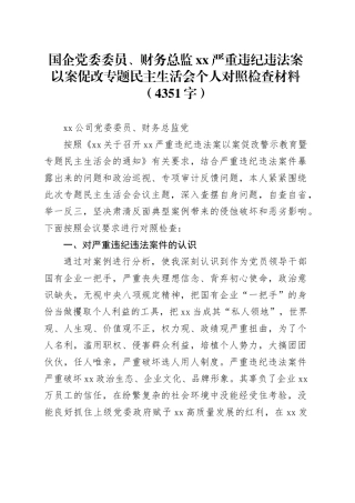 国企党委委员、财务总监xx严重违纪违法案以案促改专题民主生活会个人对照检查材料