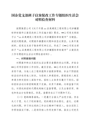 国企党支部班子以案促改工作专题组织生活会对照检查材料