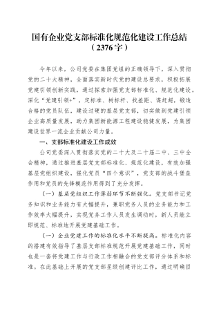 国企党支部标准化规范化建设工作总结（2376字）