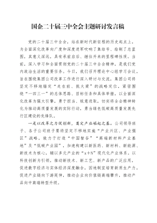 国企二十届三中全会主题研讨发言稿