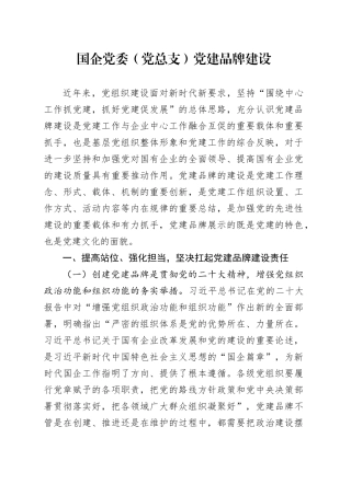 国企公司党委（党总支）党建品牌建设经验总结4000字
