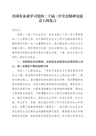 国企公司二十届三中全会精神交流会上的发言1900字