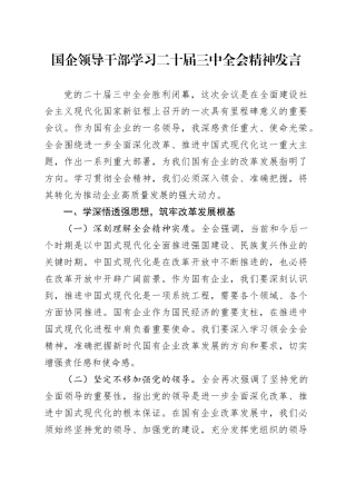 国企公司二十届三中全会精神研讨发言2400字