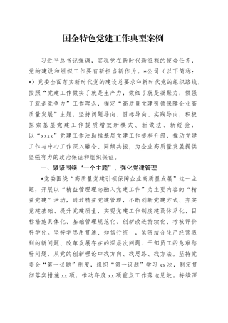 国企公司特色党建工作典型案例3600字（经验）