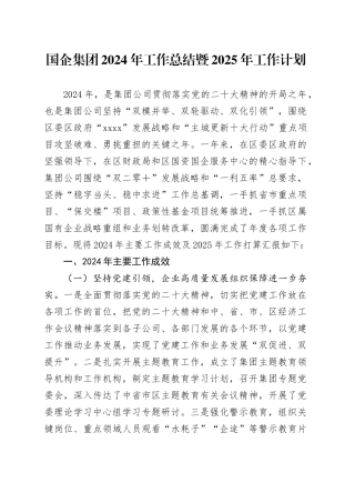 国企集团2024年工作总结暨2025年工作计划20241106