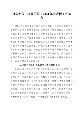 国企央企（事业单位）2024年共青团工作要点