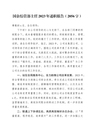 国企综管部主任2023年述职报告