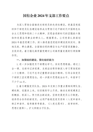 国有企业2024年支部工作要点