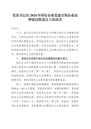 国有企业党建引领企业品牌建设推进会上的讲话（公司）