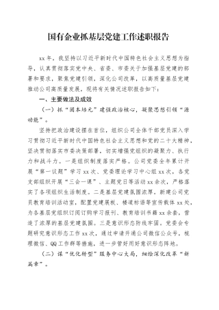 国有企业度抓基层党建工作述职报告