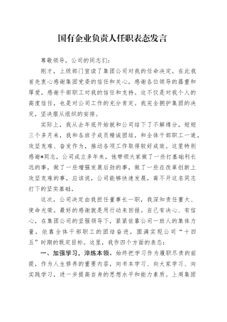 国有企业负责人任职表态发言