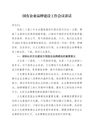 国有企业品牌建设工作会议讲话公司20240925