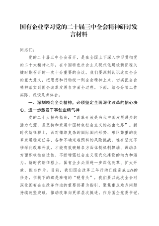 国有企业学习党的二十届三中全会精神研讨发言材料心得体会交流讲话20240911