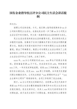 国有企业指导组点评分公司民主生活会讲话提纲