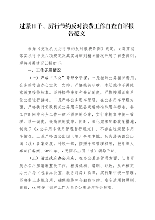 过紧日子厉行节约反对浪费工作自查自评报告汇报总结20240419