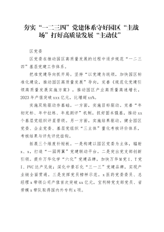 夯实“一二三四”党建体系 守好园区“主战场”打好高质量发展“主动仗”