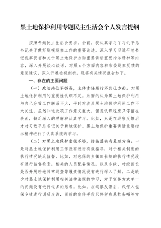黑土地保护利用专题民主生活会个人发言提纲