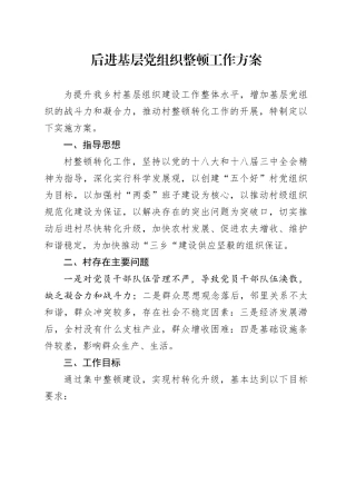 后进基层党组织整顿工作方案