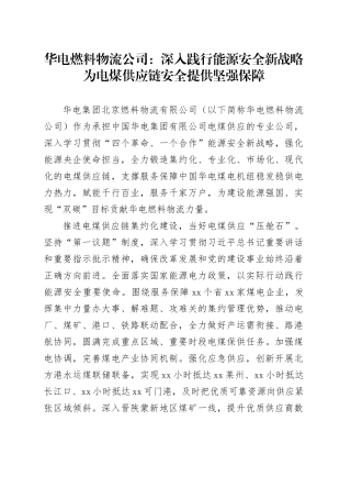 华电燃料物流公司：深入践行能源安全新战略为电煤供应链安全提供坚强保障