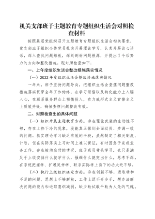 机关支部班子主题教育专题组织生活会对照检查材料