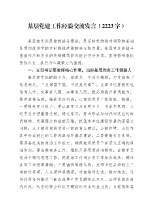基层党建工作经验交流发言（2223字）