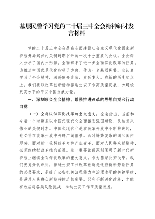 基层民警学习党的二十届三中全会精神研讨发言材料