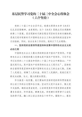 基层民警学习党的二十届三中全会心得体会（六个坚持）