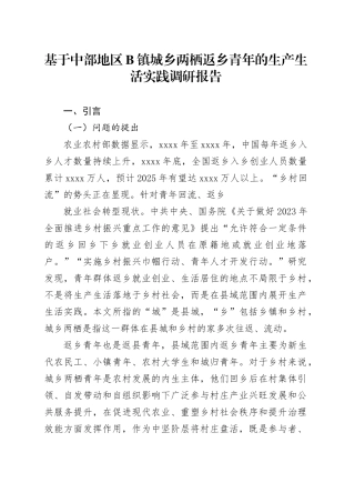 基于中部地区B镇城乡两栖返乡青年的生产生活实践调研报告