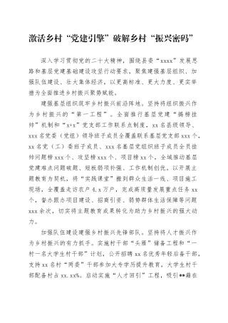激活乡村“党建引擎”+破解乡村“振兴密码”