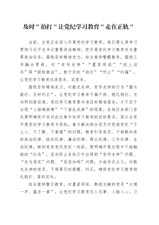 及时＂拍打＂让党纪学习教育＂走在正轨＂
