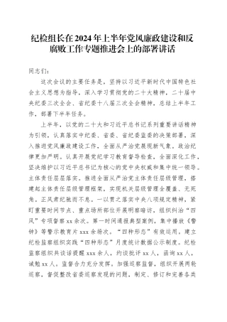 纪检组长在2024年上半年党风廉政建设和反腐败工作专题推进会上的部署讲话3300字
