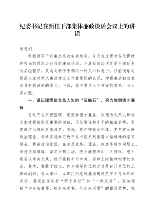 纪委书记在新任干部集体廉政谈话会议上的讲话