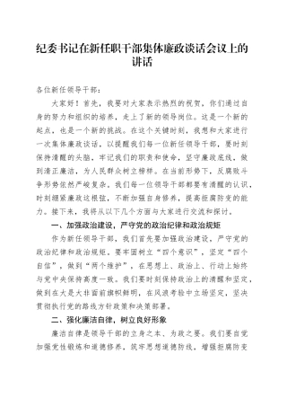 纪委书记在新任职干部集体廉政谈话会议上的讲话