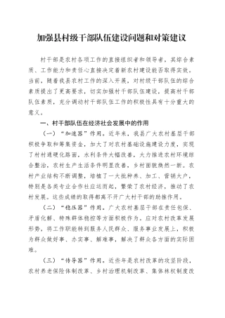 加强县村级干部队伍建设问题和对策建议调研报告20240417