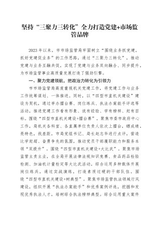 坚持“三聚力三转化”全力打造党建 市场监管品牌