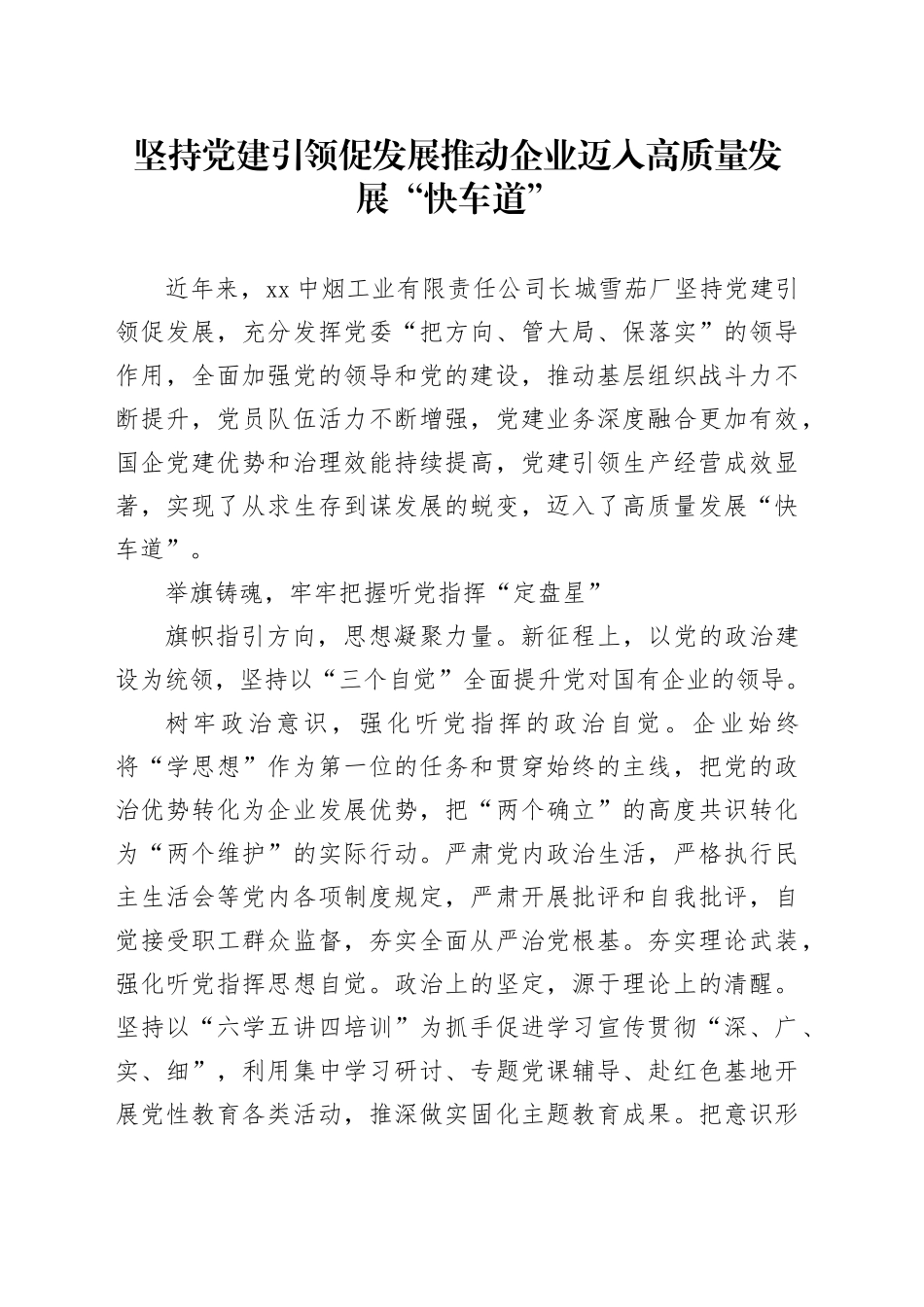 坚持党建引领促发展推动企业迈入高质量发展“快车道”_第1页