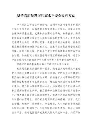 坚持高质量发展和高水平安全良性互动