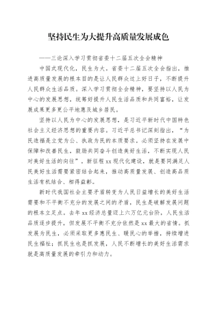 坚持民生为大提升高质量发展成色