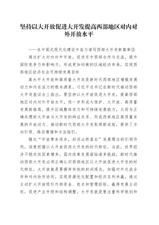坚持以大开放促进大开发提高西部地区对内对外开放水平