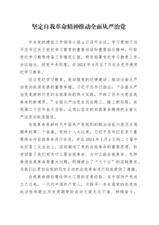坚定自我革命精神 推动全面从严治党