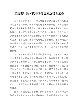坚定走好新时代中国特色应急管理之路