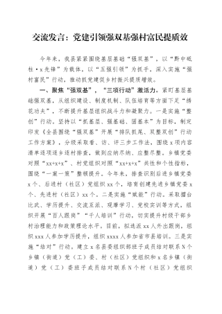 交流发言：党建引领强双基 强村富民提质效