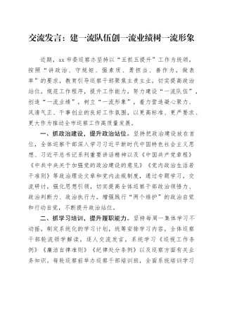 交流发言：建一流队伍 创一流业绩 树一流形象