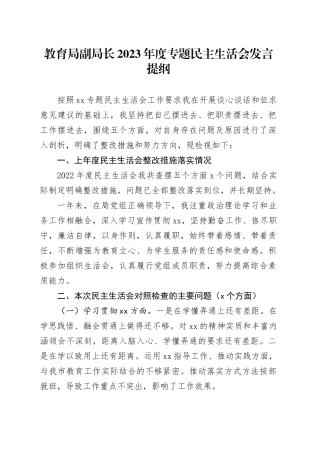 教育局副局长2023年度专题民主生活会发言提纲