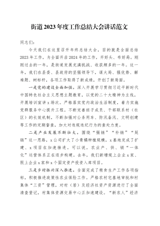 街道2023年度工作总结大会讲话会议20240221