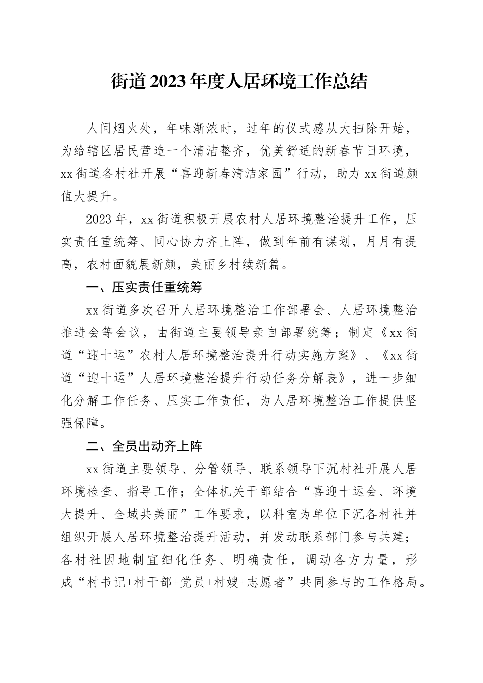 街道2023年度人居环境工作总结（20240218）_第1页